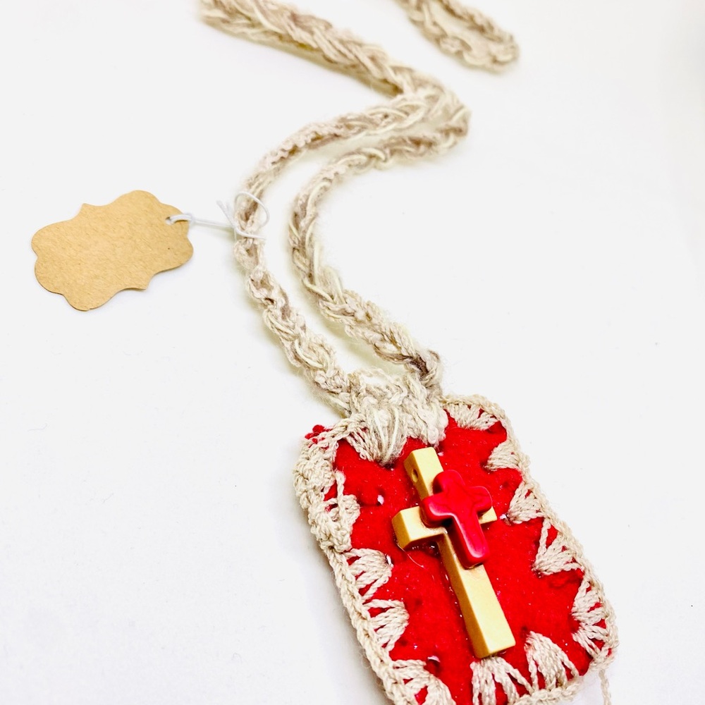Red and Gold Cross Escapulario Pendant Necklace